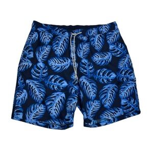 Kirkland Signature Blue Swim Trunks Tropical Leaf Design